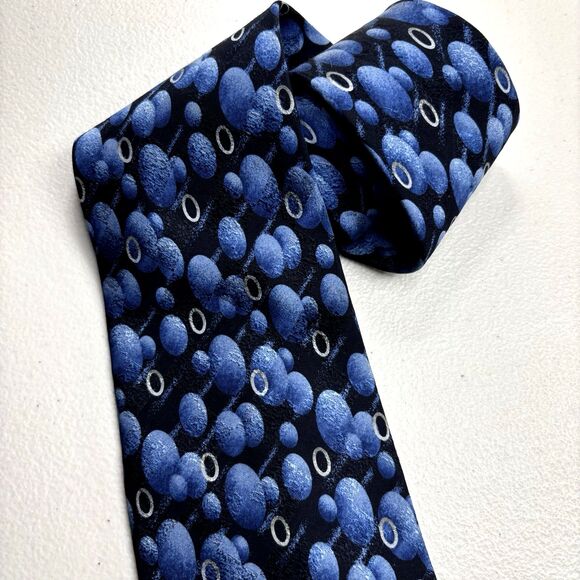 Vintage GUGGENHEIM Museum Blue Circles Geometric Print Silk Necktie Made Korea - Picture 3 of 10